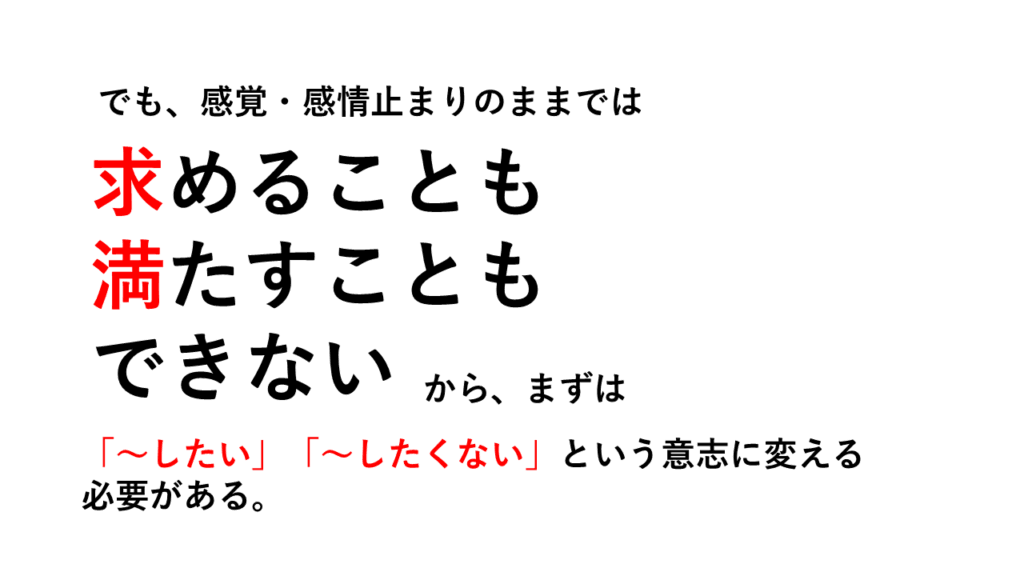 感覚や感情止まりでは欲を求めることも満たすこともできないことを示したイラスト